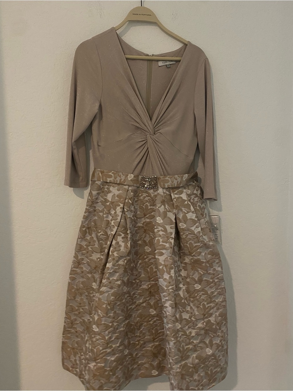 Teri Jon Beige/Taupe Sparkle Evening Top